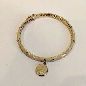 Women's Light Gold Bangle with Peace Sign Charm and Heart Details